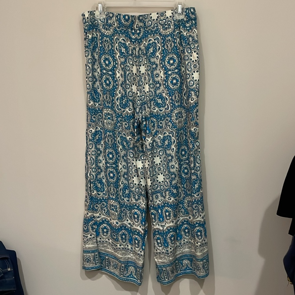 Anthropologie Feather Bone Talese Blue Paisley Printed Wide Leg Pants 8 - Picture 4 of 5